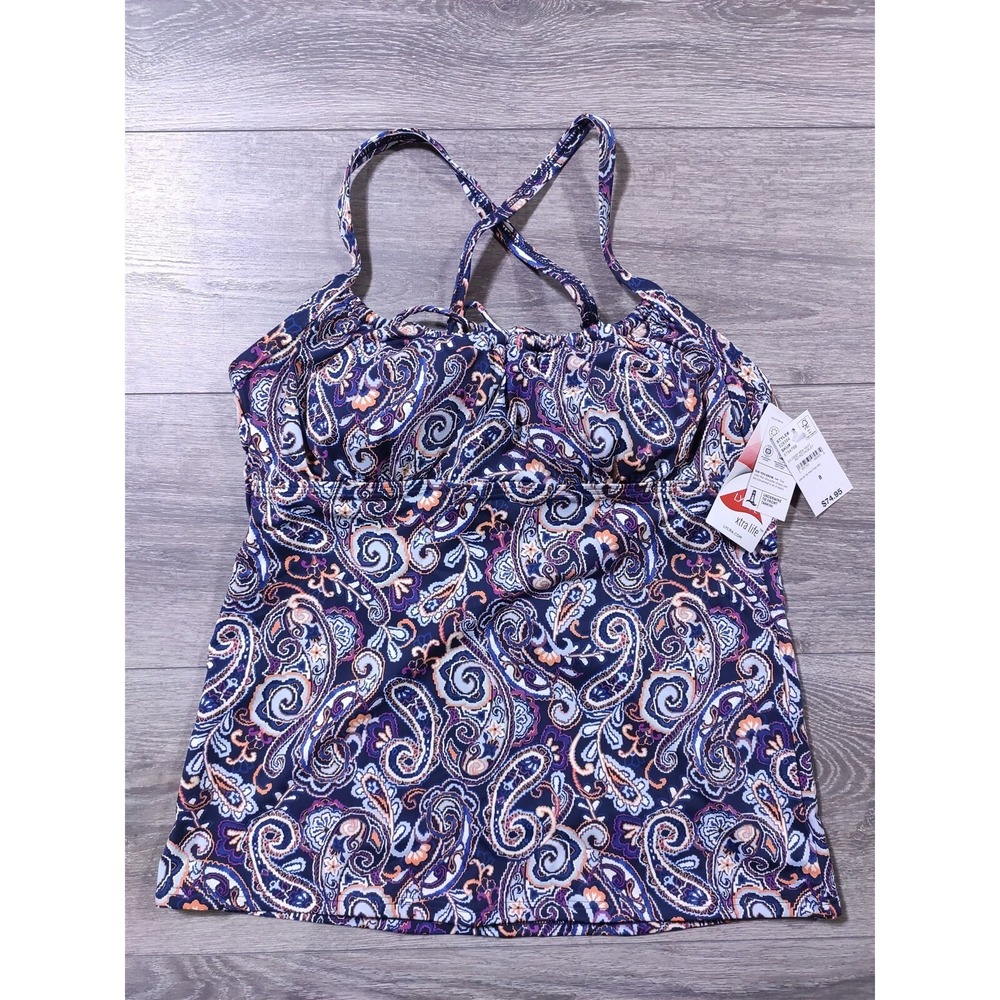 Lands End Tankini Adult Size 8 Purple Paisley Underwire Tie Front Top Womens